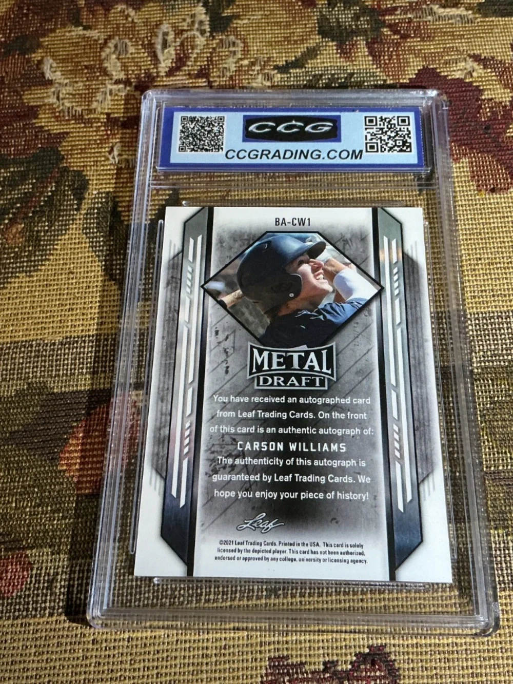 2021 Leaf Metal Draft - Carson Williams #BA-CW1 Silver Crystals Graded CCG 10 Au